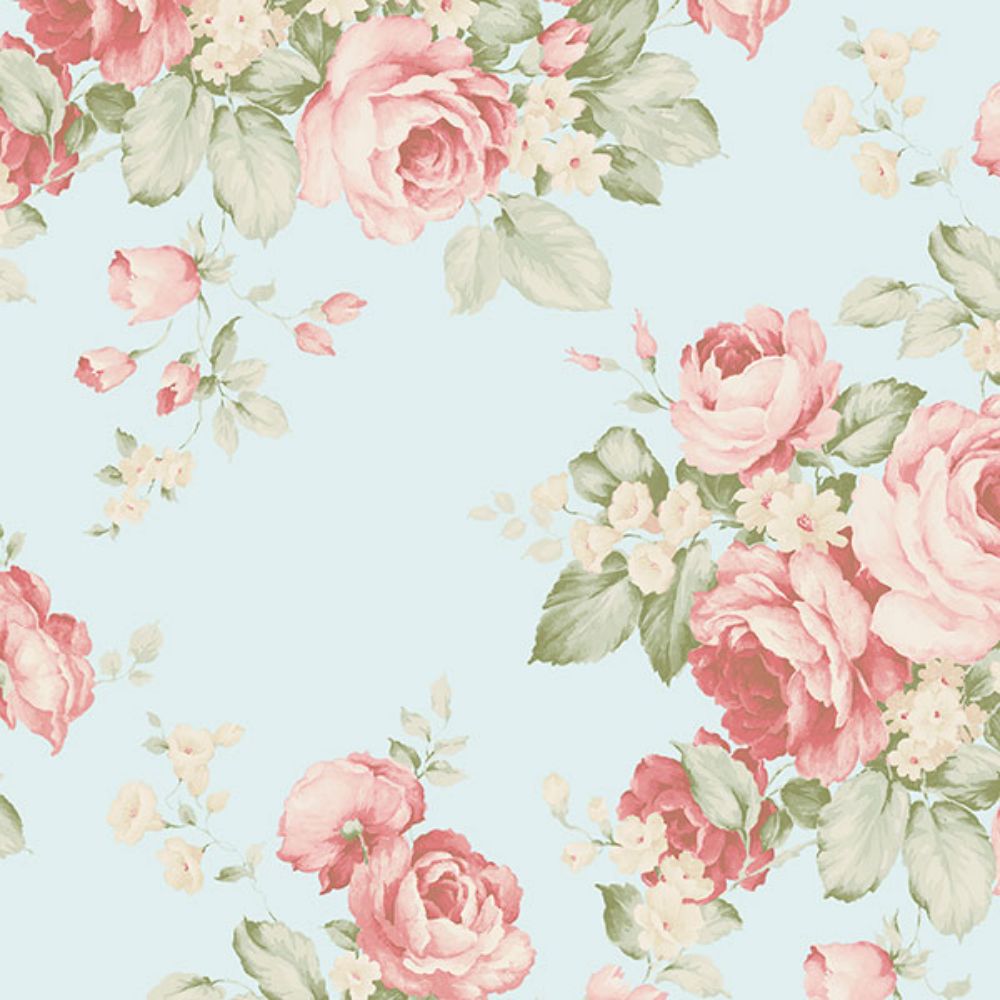 Patton Wallcoverings AB27615 Flourish (Abby Rose 4) Grand Floral Wallpaper in Blues, Pinks, Red & Green